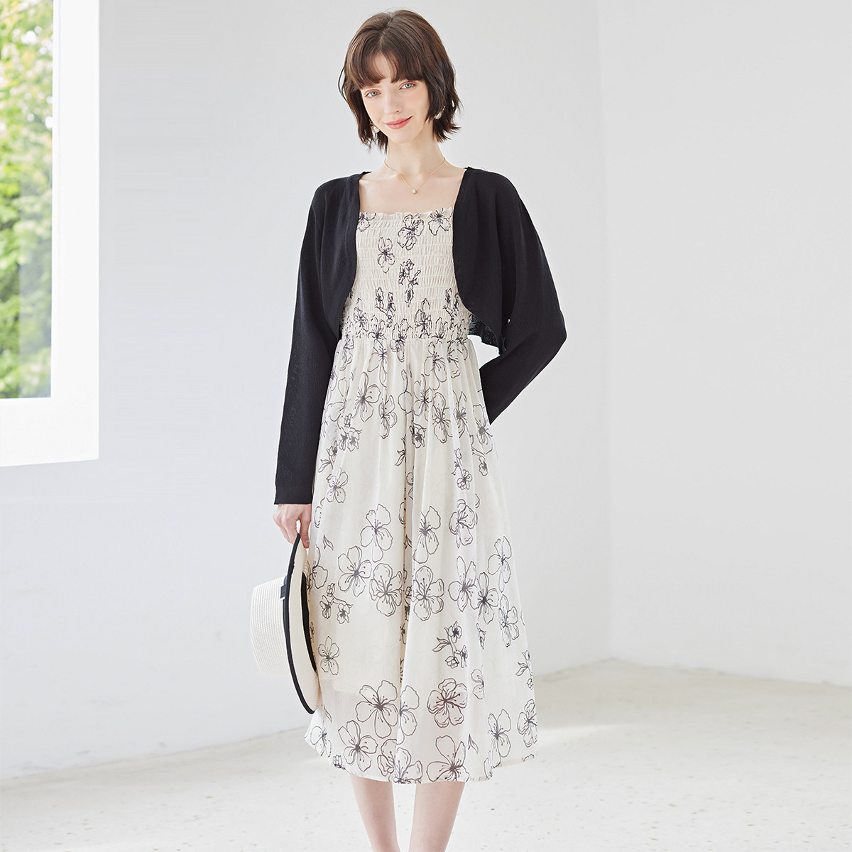 夏款短款薄外套开衫上衣吊带时尚气质碎花连衣裙两件套套装女,女装/女士精品,时尚套装,淘宝优惠券,粉丝福利购,淘宝优惠卷