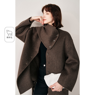 【可拆卸围巾领双面呢】25秋冬款新围巾领保暖羊毛外套大衣女
