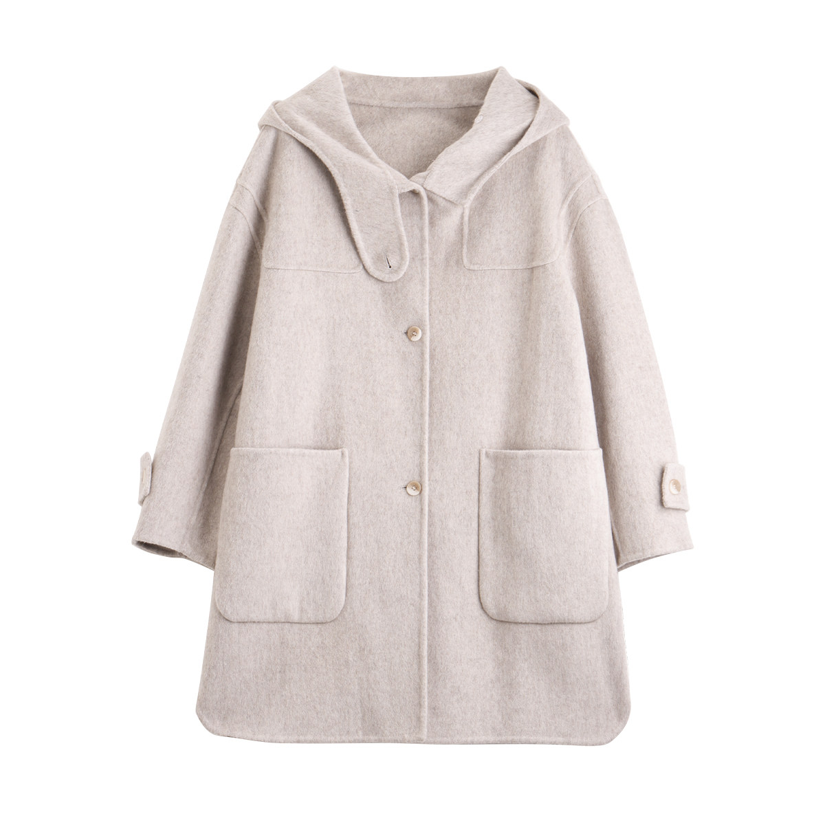 2025秋冬款设计感斗篷连帽中长秋冬款休闲外套气质百搭双面呢大衣