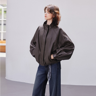 2026春款立领宽松显瘦机车服皮衣上衣休闲复古百搭外套女