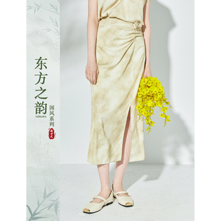 纳纹2025季新秋冬款设计感通勤半身裙小众不规则装饰开衩中长裙女