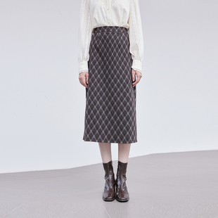 纳纹25秋季秋款高腰复古菱格半身裙直筒裙显瘦气质百搭半截裙女