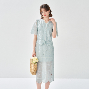 2025夏款小香风镂空提花开衫上衣高级感半截裙两件套套装女
