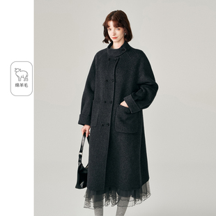 2025秋冬款新加厚立领高级感长款羊毛外套宽松保暖双面呢大衣女
