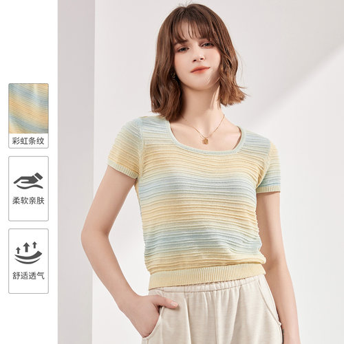 2024上衣纳纹渐变套头u领