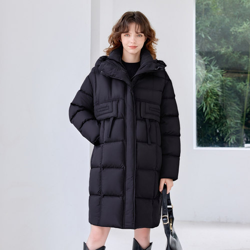 【90鸭绒】25冬装气质显瘦保暖羽绒外套中长款连帽羽绒服女