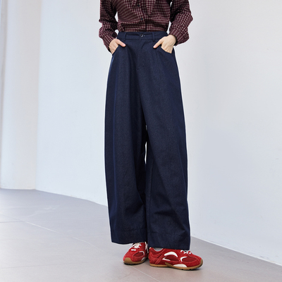 纳纹25秋季纯色松紧腰高级感气球裤阔腿裤长裤气质百搭休闲裤女