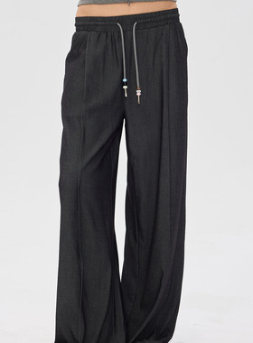 F1protagonist 柔顺仿牛仔顺垂阔腿立体串珠直筒裤休闲裤夏季女