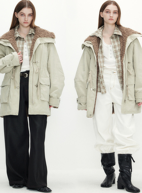 F1protagonist 松间听雪 都市轻户外工装收腰显瘦毛领一体派克服