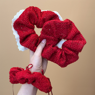 银丝红色大肠发圈女新年款扎头绳