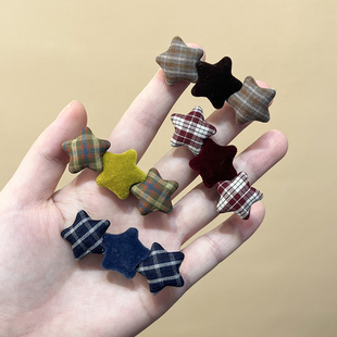 苏小北格纹小星星毛呢布艺发夹女2025秋冬新款 鸭嘴夹发卡刘海夹子