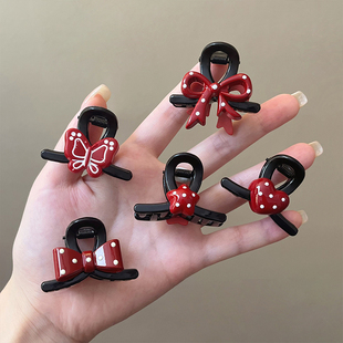 苏小北红色小发夹女头顶刘海碎发抓夹头饰甜美百搭半扎发鲨鱼夹子