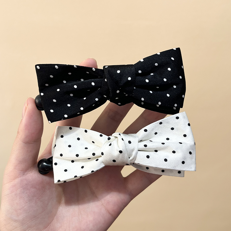 苏小北黑白波点ab双面蝴蝶结香蕉夹女2025新款高马尾固定发夹头饰