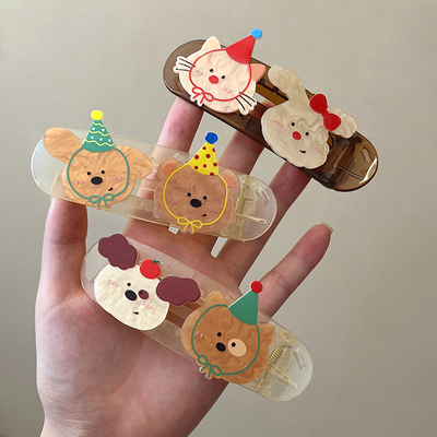 卡通公仔一字发夹女后脑勺