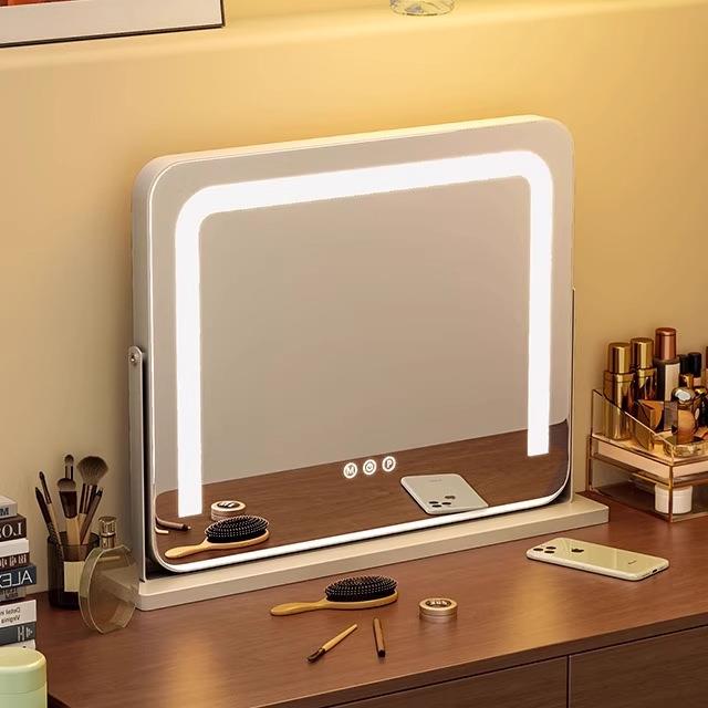 2025新款化妆镜带灯台式桌面led智能镜家用大号可旋转梳妆台镜子