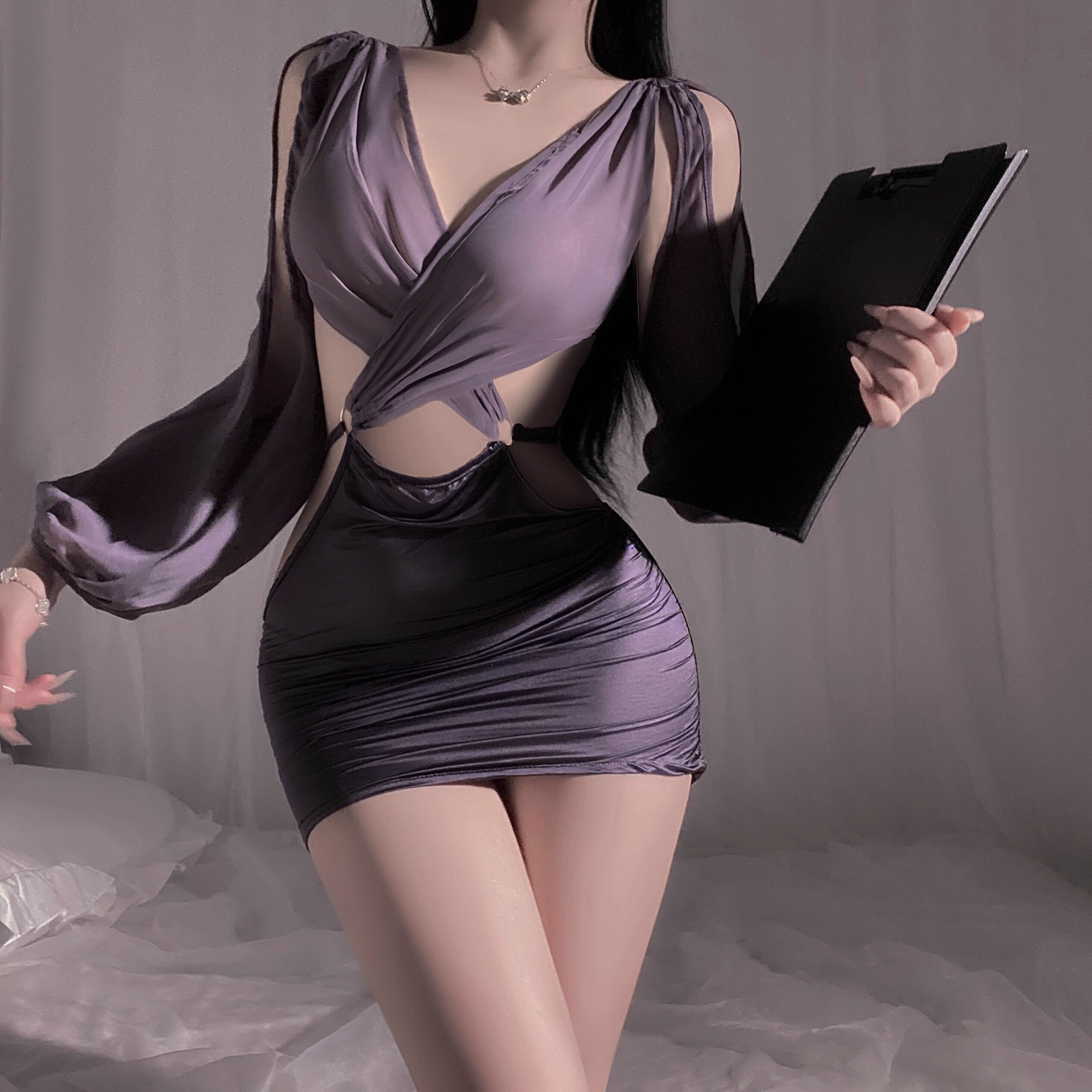 女士睡衣夏季性感皇家姐妹风格深V透视无腰夜总会性感秘书Ol制服
