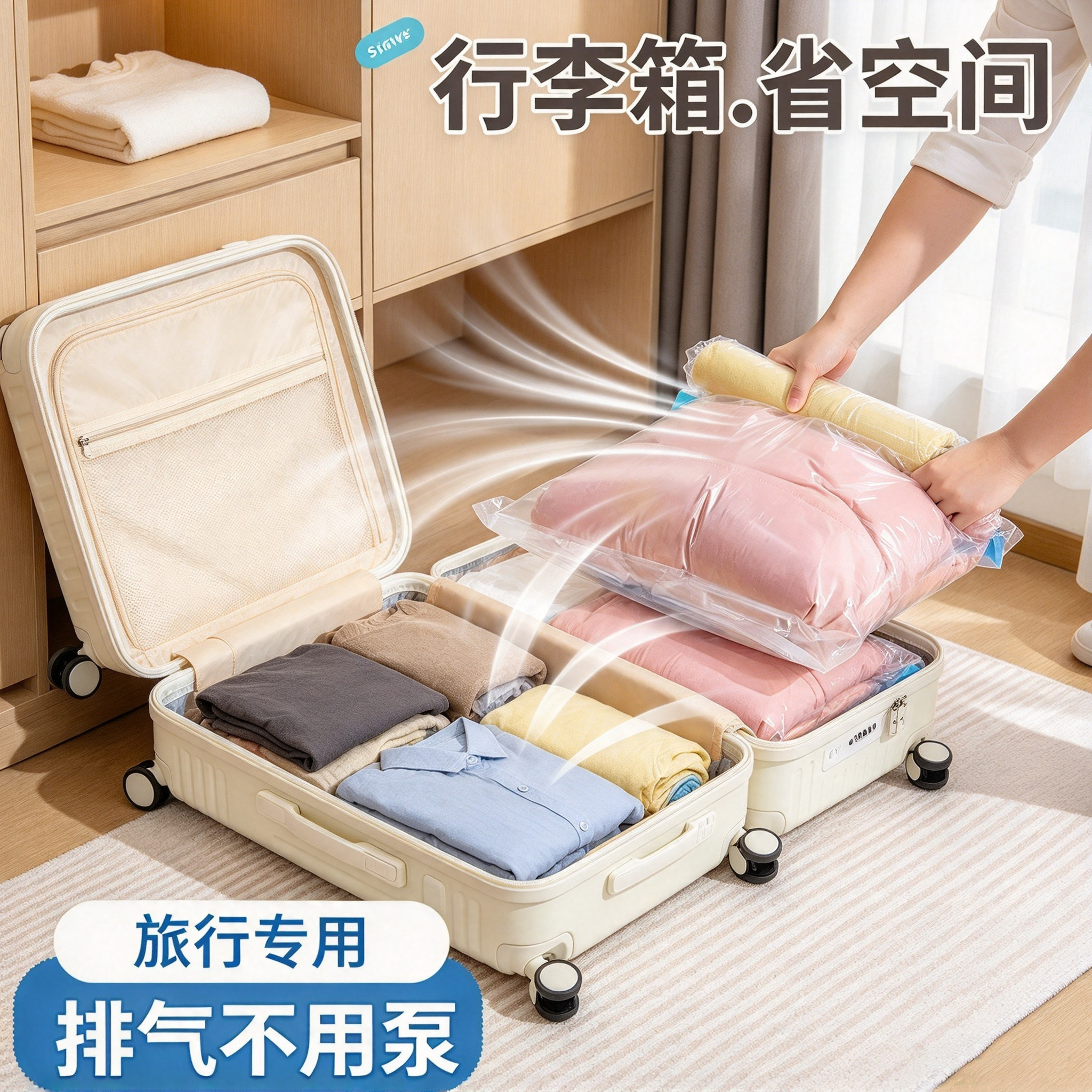 旅行真空压缩袋行李箱专用神器衣服衣物羽绒服免抽气旅游收纳袋子
