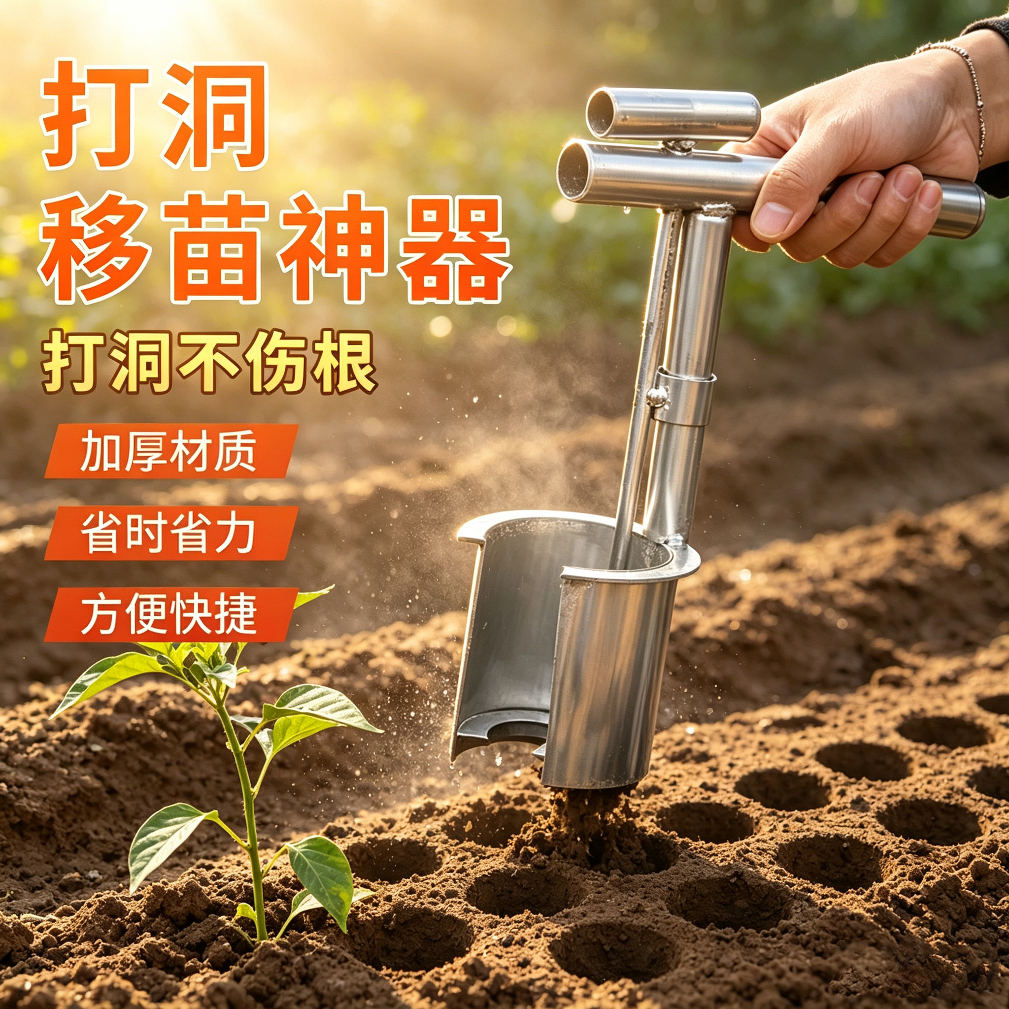 栽苗移苗神器打洞器挖洞铲西瓜辣椒玉米大棚种植移栽机播种移苗器图片