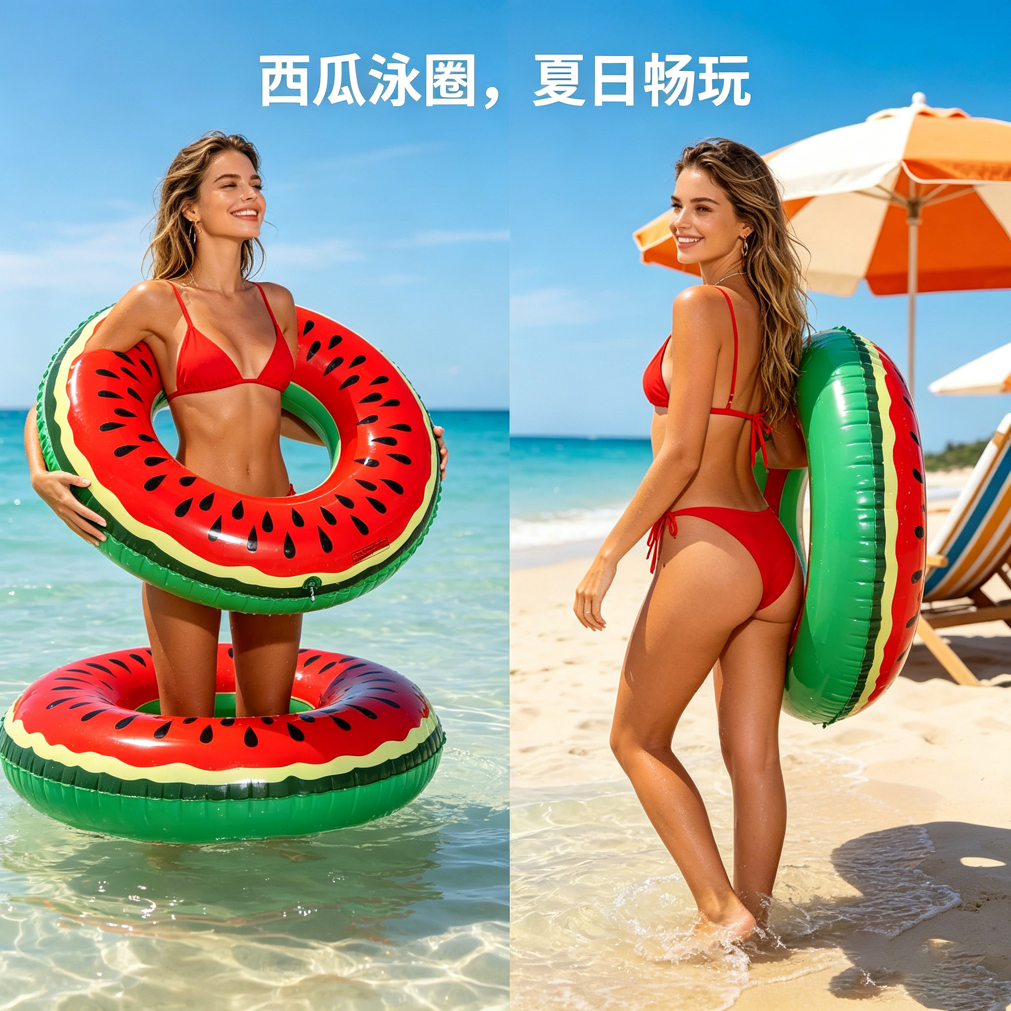 西瓜游泳圈成人 充气加厚加大腋下圈 可爱儿童男女孩浮圈大人泳圈