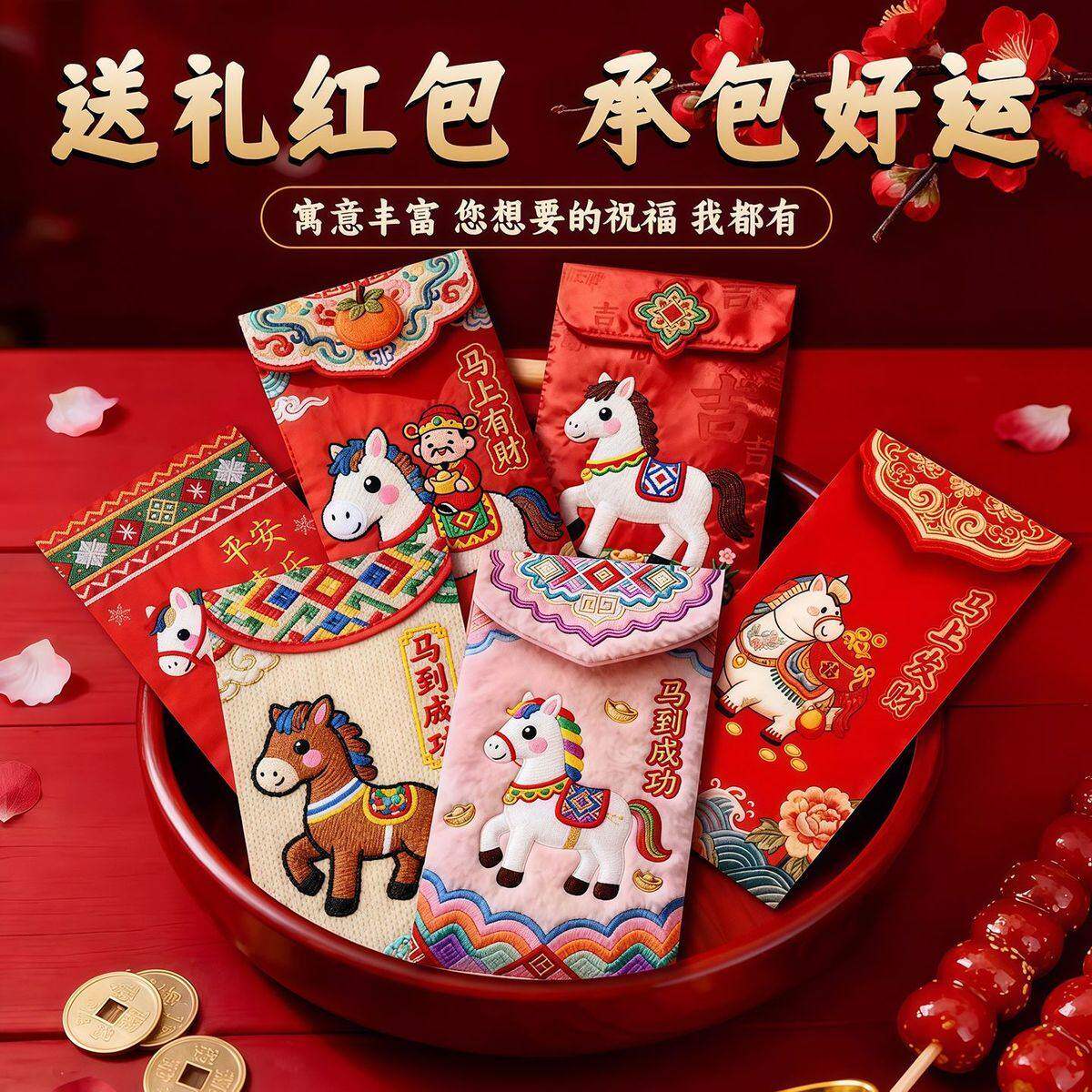 2026马年立体刺绣可爱利是封