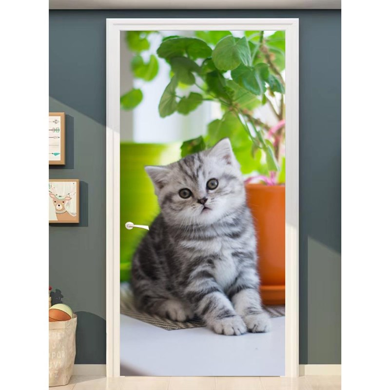 猫咪图案装饰画卫生间门s卧室玻璃门立体门上贴画厕所卡通贴纸门图片
