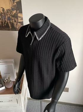 黑熊美式夏季“泡泡纱”POLO衫硬挺简约短宽休闲针织T恤短袖27340