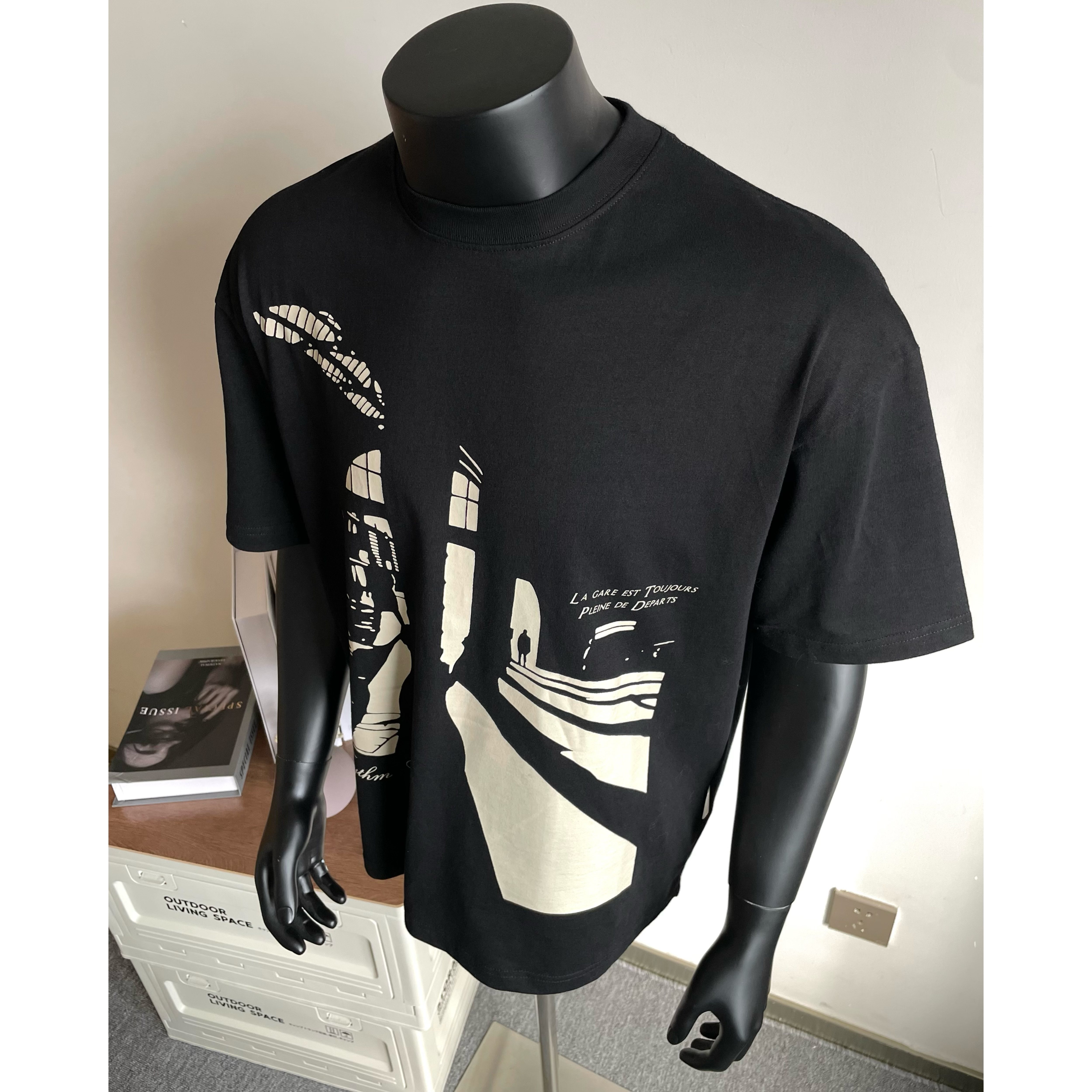 黑熊夏季美式复古艺术印花设计感男宽松T恤vintage休闲短袖27205