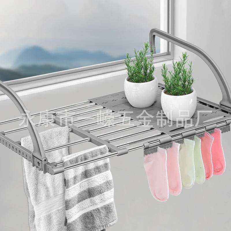 不锈钢窗外晾衣架窗台晒鞋架阳台晾晒暖气片挂架折叠晒衣架收纳