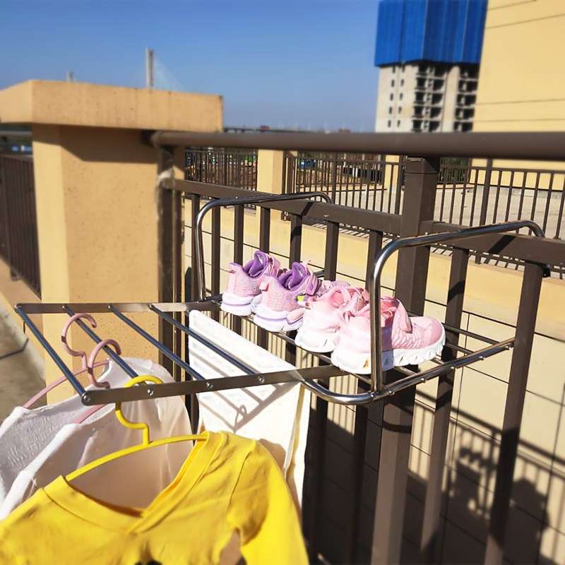免打孔晾衣架阳台晒衣架窗框内窗户外护栏晾衣杆晒被子折叠便携