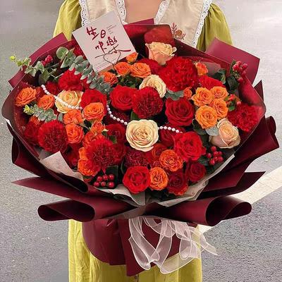 母亲节康乃馨玫瑰花束鲜花速递同城北京上海成都全国配送长辈妈妈