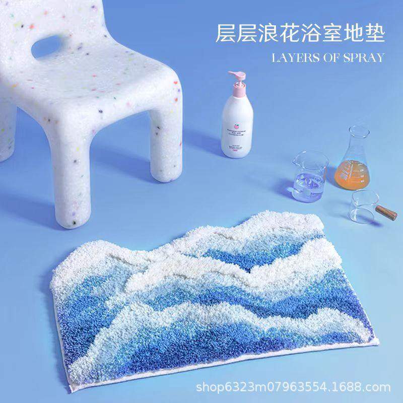 跨境植绒海浪地毯卧室清新垫床边绒毯地客厅异形防滑房间植,居家布艺,床边毯,淘宝优惠券,粉丝福利购,淘宝优惠卷