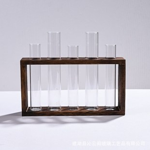 饰摆 创意试管玻璃花瓶水培植物壁挂木架复古简约家居客V厅桌面装