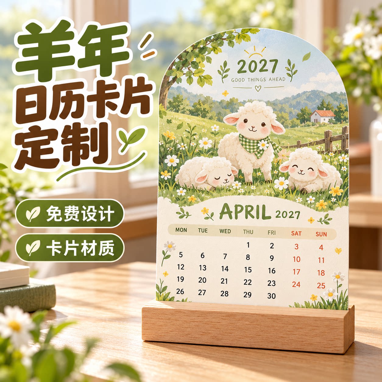 羊年日历卡片定制2027新款台历明信片设计创意桌面月历硬卡纸制作