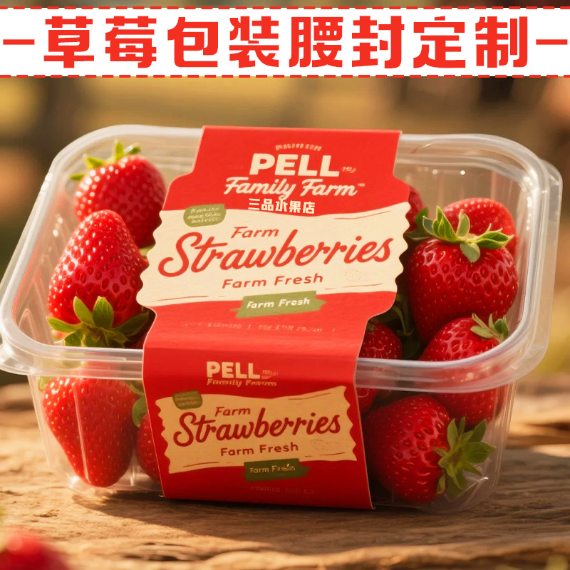 草莓盒包装腰封定制奶油草莓腰条卡套DIY设计水果打包装饰封套条