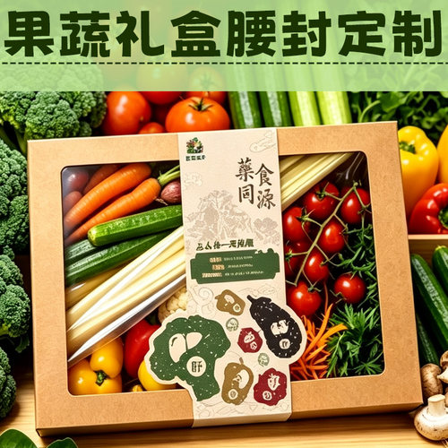 果蔬礼盒腰封定制蔬菜包装盒logo封套设计新鲜瓜果打包盒装饰封条