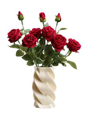 创意仿玫轻家瑰花客厅假2023033花插花干花花束餐桌真现代奢风居