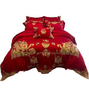 九套喜狐家纺绒棉贡缎面料百子图刺绣结床上婚用品H1090长十件喜