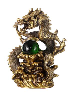 黄铜五龙摆爪件工艺品吉青龙客厅酒柜公室桌面财龙办吸水摆件YA76