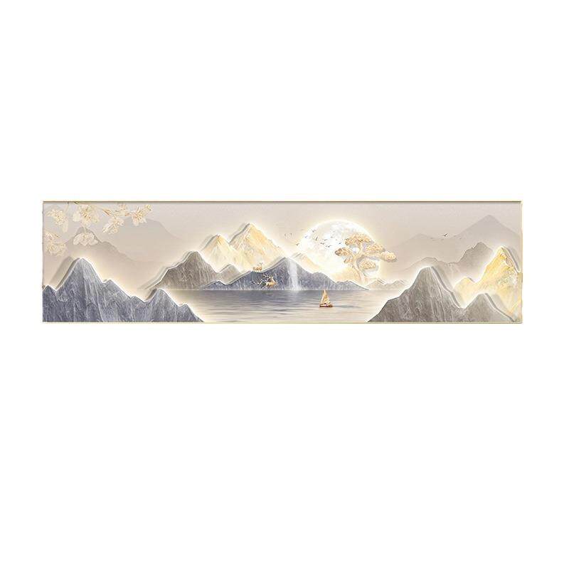 现代轻奢卧室装饰画背有靠山主卧床头横幅挂画客厅高级感山水壁画