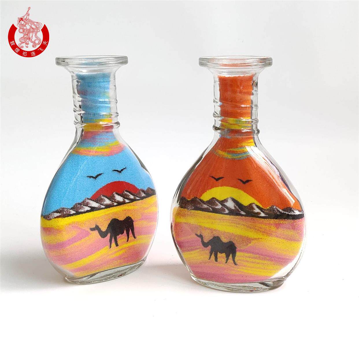 敦煌沙画瓶鸣沙山五色沙子沙瓶画漂流大扁瓶敦煌旅游纪念礼品包邮