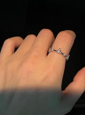 925纯银间隔紫色圆钻皇冠土星戒指高级感指环