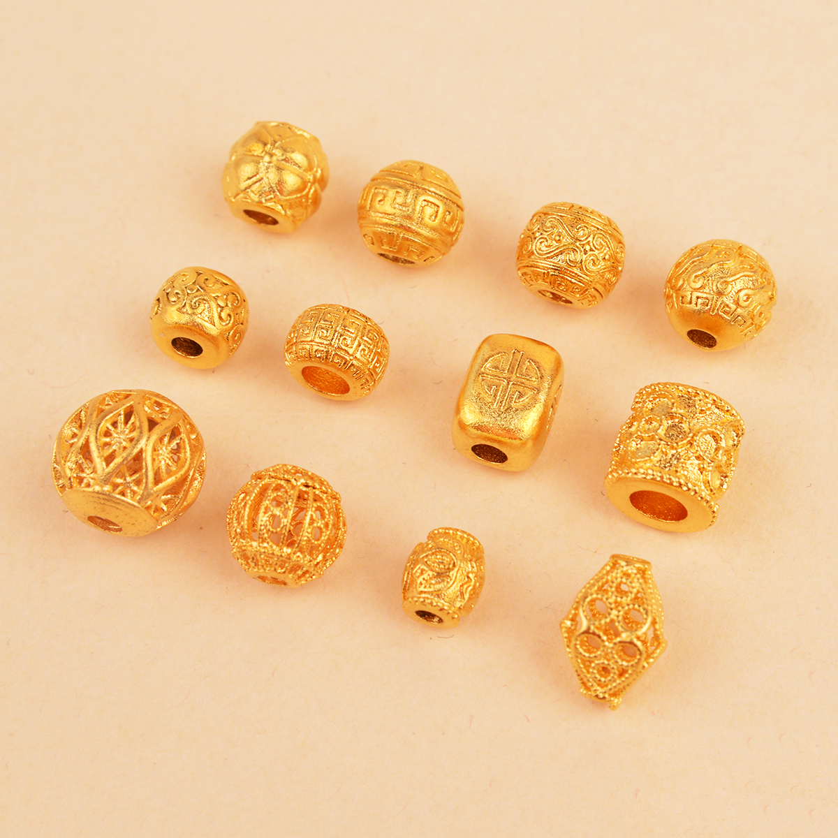 镂空花丝圆珠镂空如意锁包隔珠