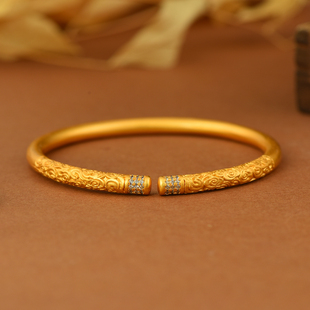 久不掉色越南沙金镶钻祥云金箍棒实心开口手镯女士新款厚度真金色