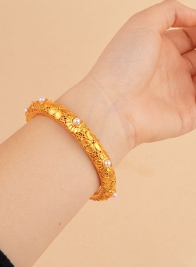 沙金花丝珍珠闭口手镯