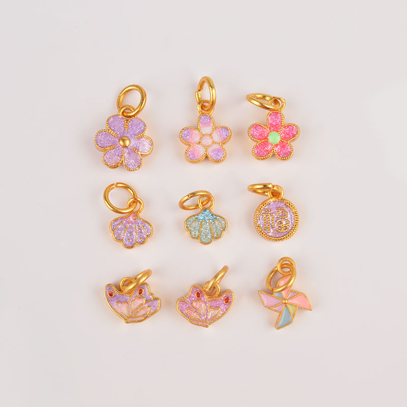 新款沙金彩绘小花蝴蝶贝壳吊坠