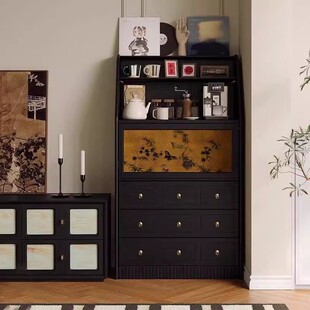 2026复古斗柜香云纱书柜实木抽屉柜书架玄关柜展示柜客厅家用收纳