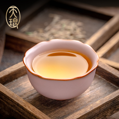 汝窑粉珀釉花韵杯高端礼品茶礼送礼主人杯水杯茶具女士瓷器功夫茶