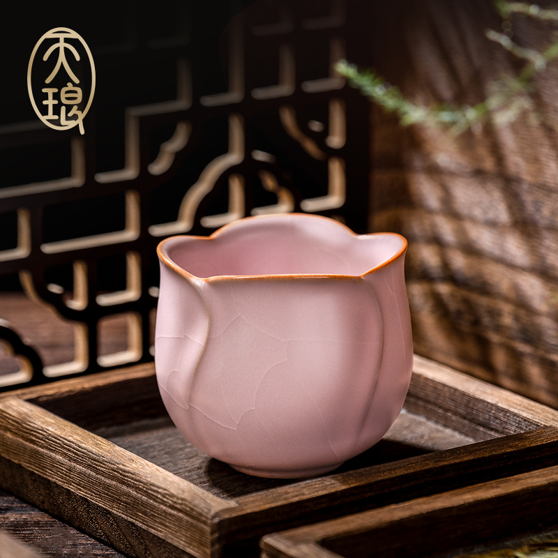 汝窑粉珀釉玉兰杯高档礼品茶礼主人杯品瓷器盏茶具茶器女士功夫茶
