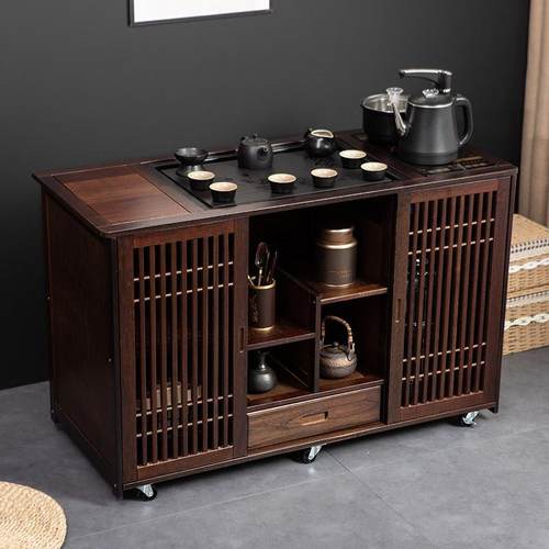 现货#W7实木移动茶柜家用茶桌客厅茶台新中式泡茶几茶车茶水柜烧