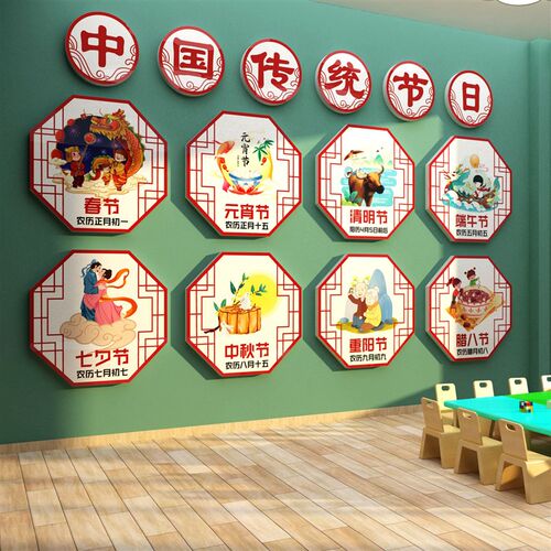 中国传统节日幼儿园环创主题墙面贴装饰I成品材料走廊楼梯文化布